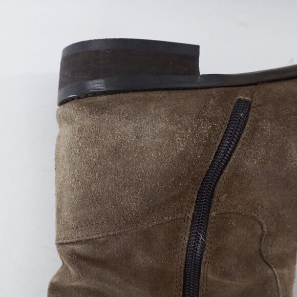 Vintage Suede Knee-High Boots Women 7 Taupe Western Worn In Character Fall Retro - Picture 11 of 16